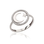 Load image into Gallery viewer, 14K Solid Gold Moon Star Ring Y295