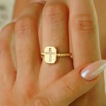 Load image into Gallery viewer, 14K Solid Gold Cross Ring Y327