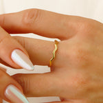 Load image into Gallery viewer, 14K Solid Gold Wave Ring Y359