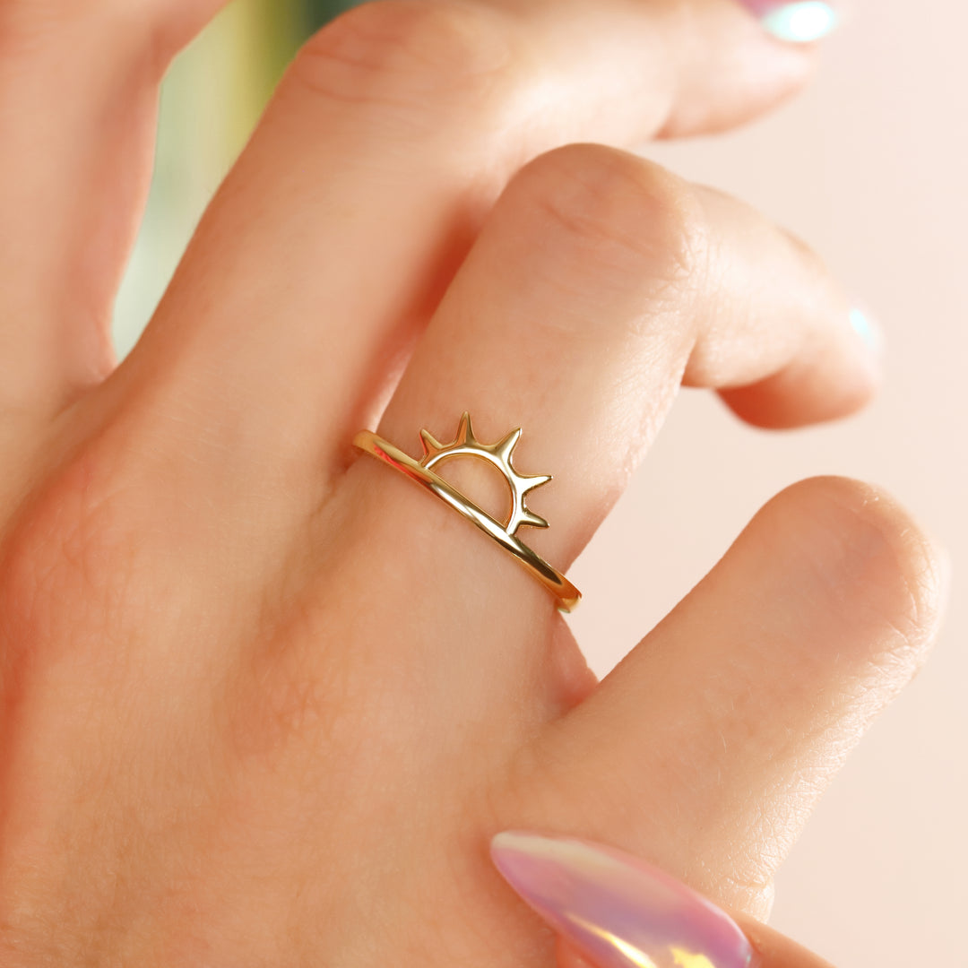 14K Solid Gold Sun Ring Y301