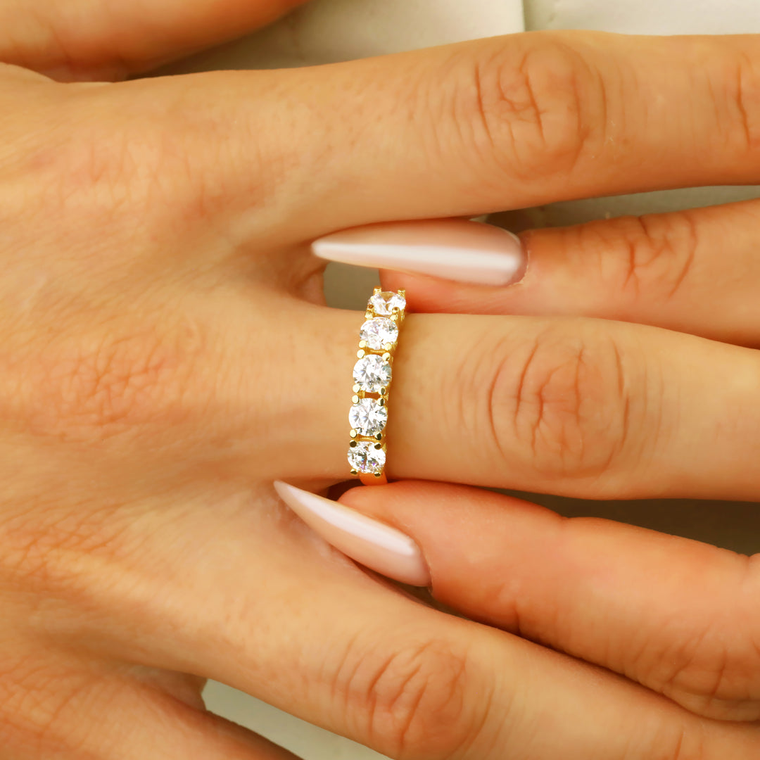 14K Solid Gold U Shaped Five Stone Ring Y378