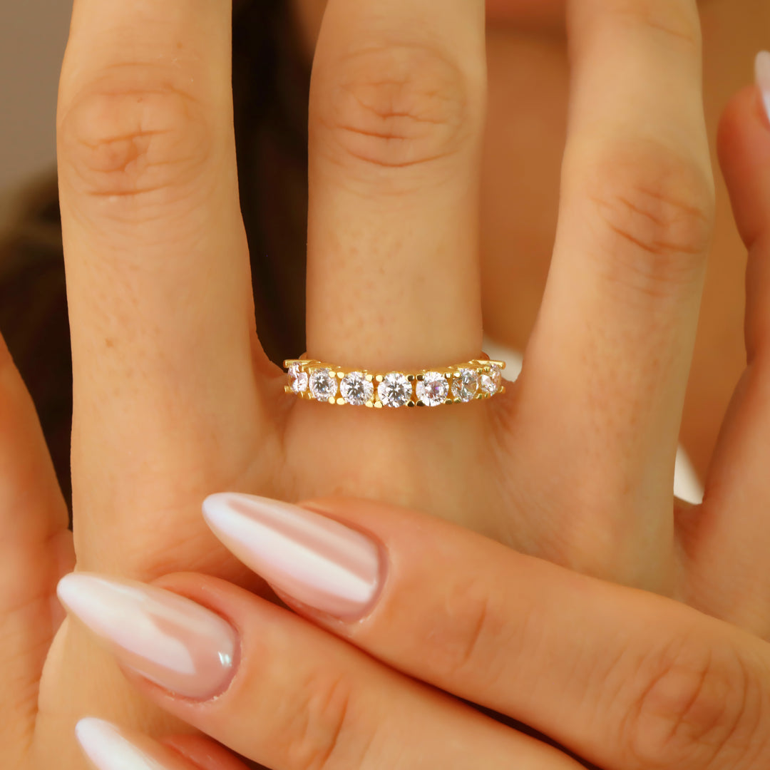 14K Solid Gold Seven Stone Ring Y375