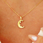 Load image into Gallery viewer, 14K Solid Gold Moon Star Necklace K151