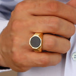 Load image into Gallery viewer, 14K Solid Gold Men Onyx Stone Ring EY29