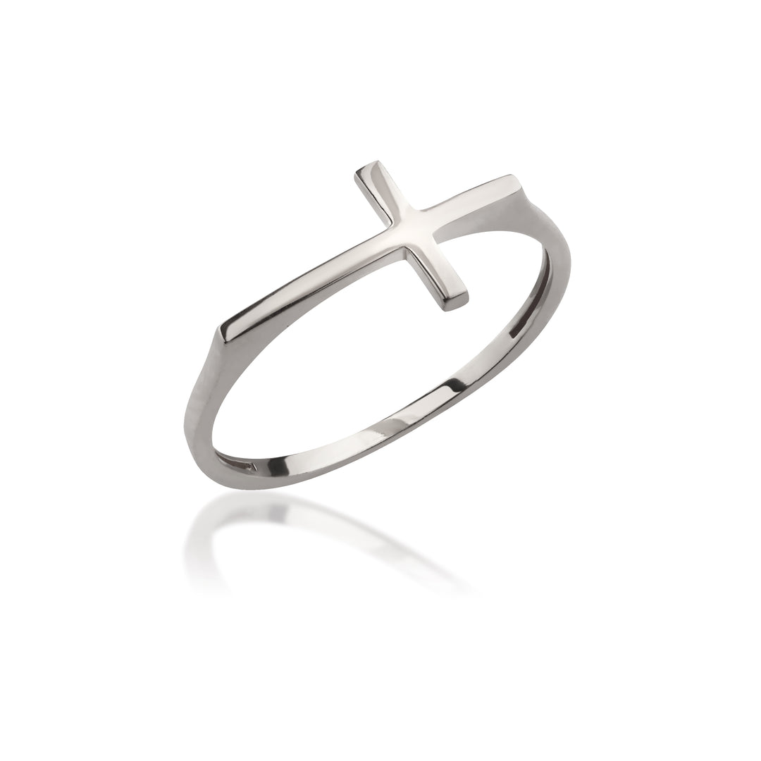 14K Solid Gold Plain Cross Ring Y67