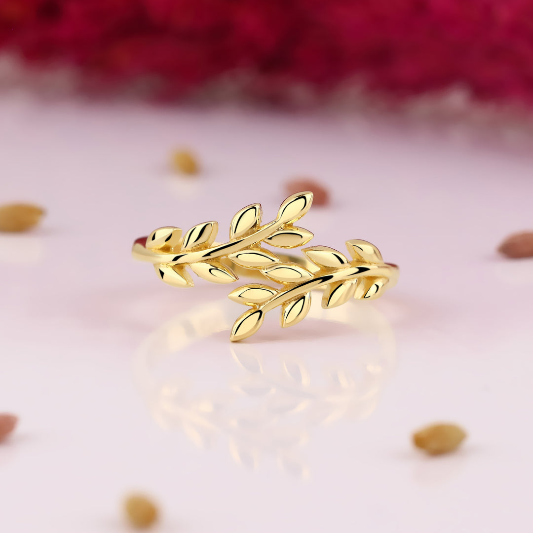 14K Solid Gold Olive Leaf Ring Y72