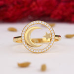 Load image into Gallery viewer, 14K Solid Gold Moon Star Ring Y295