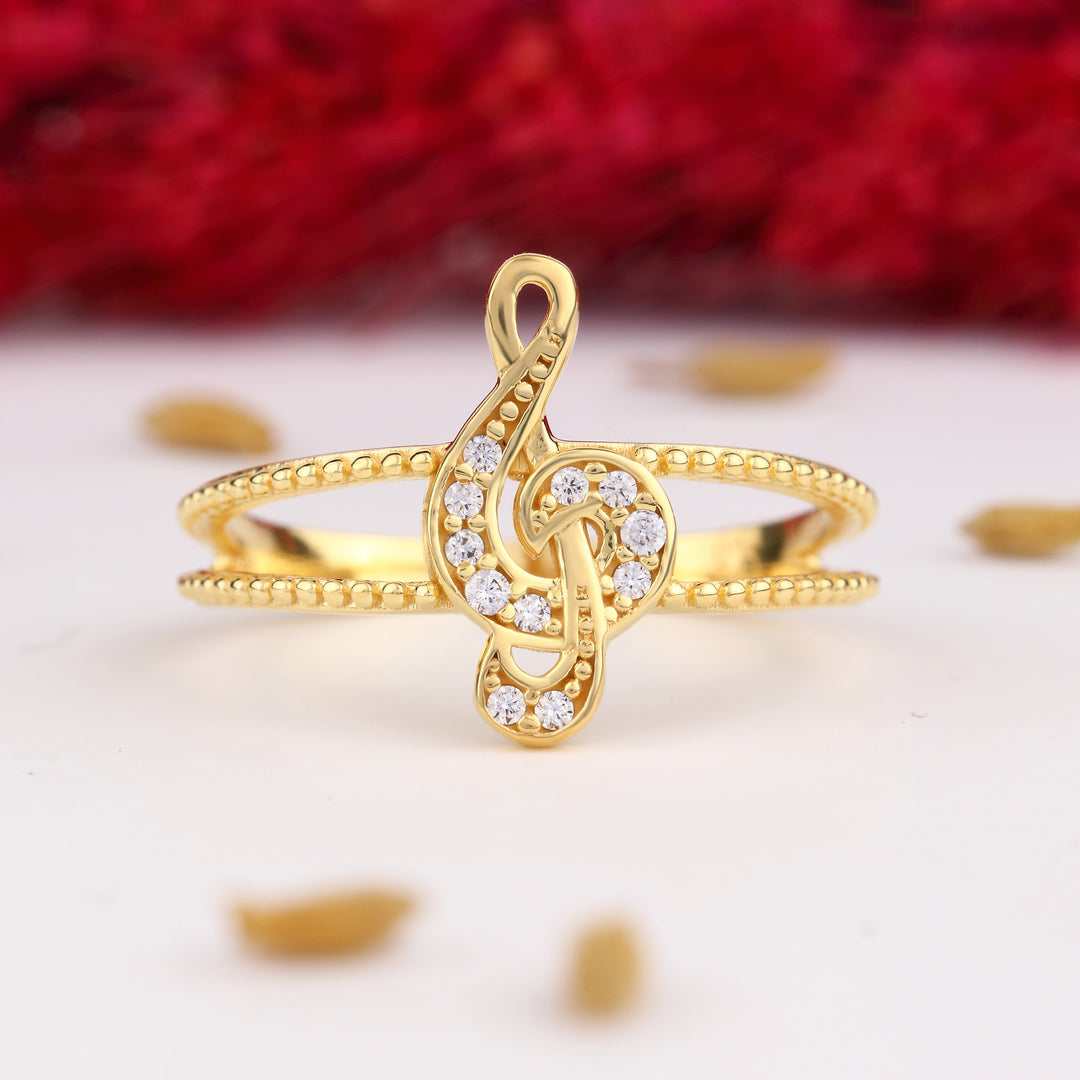 14K Solid Gold Treble Clef Ring Y296