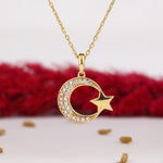 Load image into Gallery viewer, 14K Solid Gold Moon Star Necklace K130