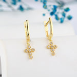Load image into Gallery viewer, 14K Solid Gold Cross Earrings E29