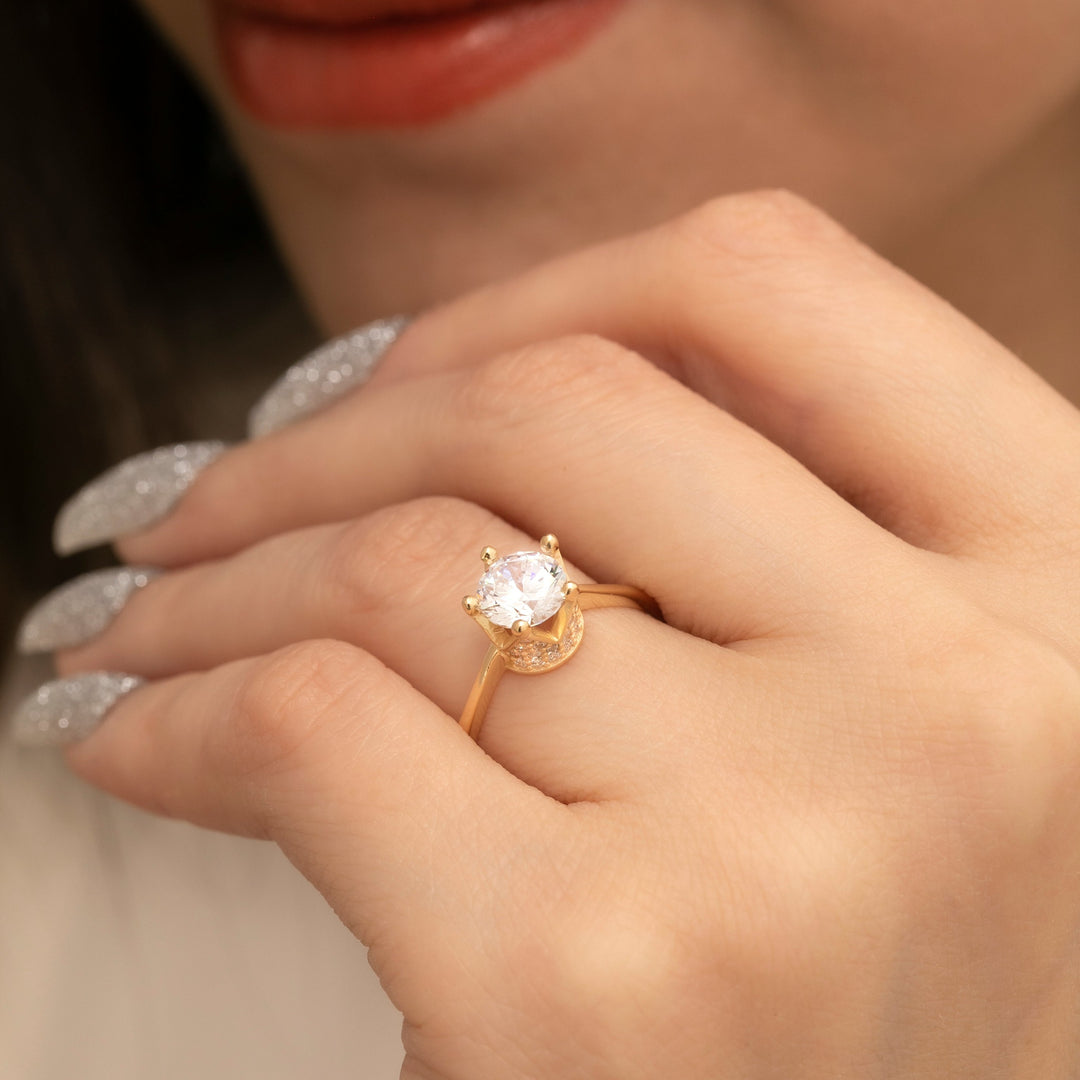 14K Solid Gold Crown Ring Y252