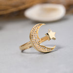 Load image into Gallery viewer, 14K Solid Gold Moon And Star Ring Y251