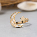 Load image into Gallery viewer, 14K Solid Gold Moon And Star Ring Y251