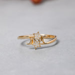 Load image into Gallery viewer, 14K Solid Gold Moon And Star Ring Y237
