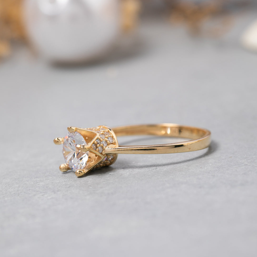 14K Solid Gold Crown Ring Y252