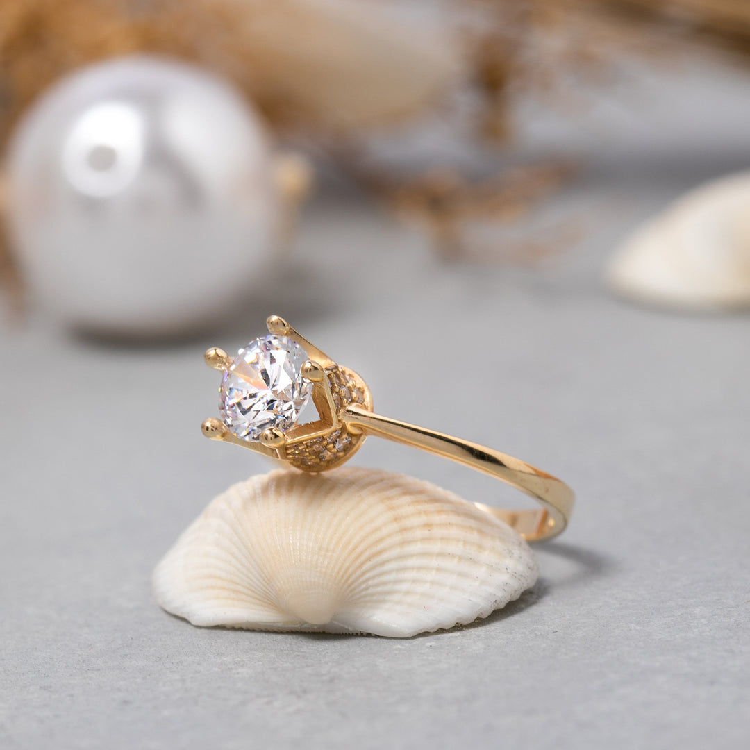 14K Solid Gold Crown Ring Y252
