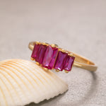 Load image into Gallery viewer, 14K Solid Gold Ruby Baguette Ring Y204