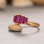 Load image into Gallery viewer, 14K Solid Gold Ruby Baguette Ring Y204