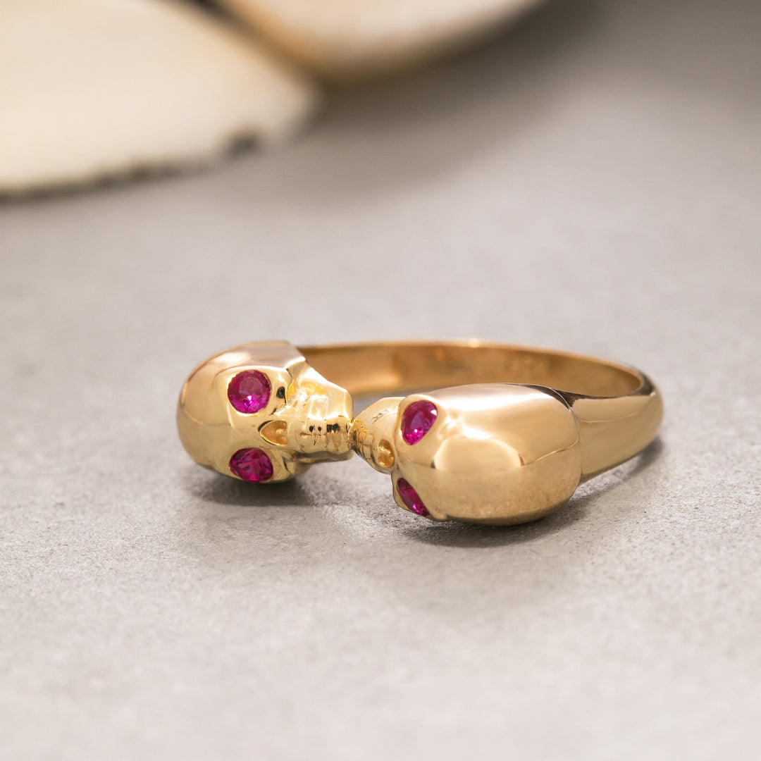 14K Solid Gold Skull Ring Y206