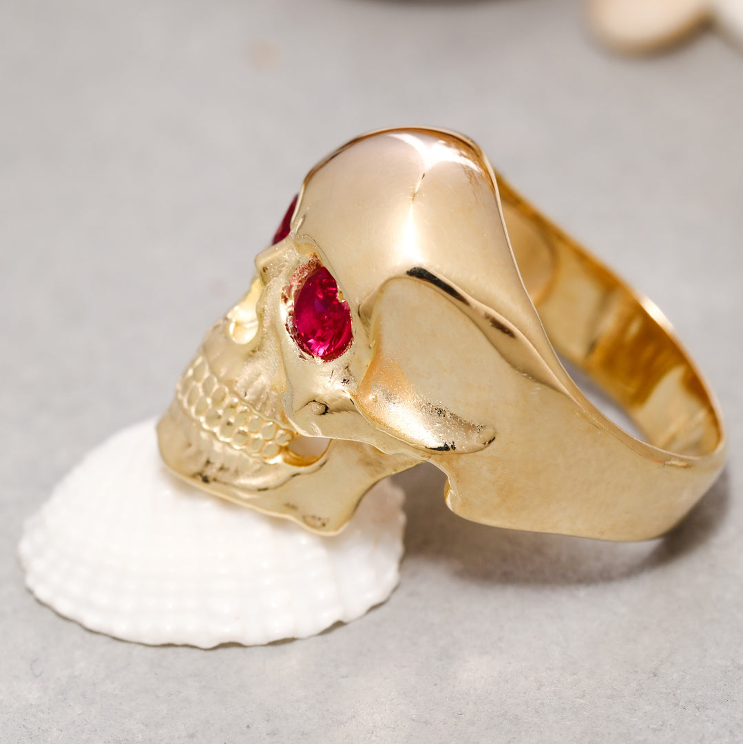 14K Solid Gold Skull Ring Y203