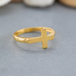 Load image into Gallery viewer, 14K Solid Gold Cross Ring Y155