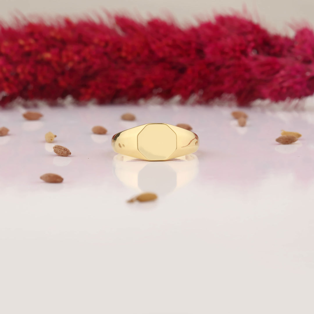 14K Solid Gold Octagon Signet Ring Y277
