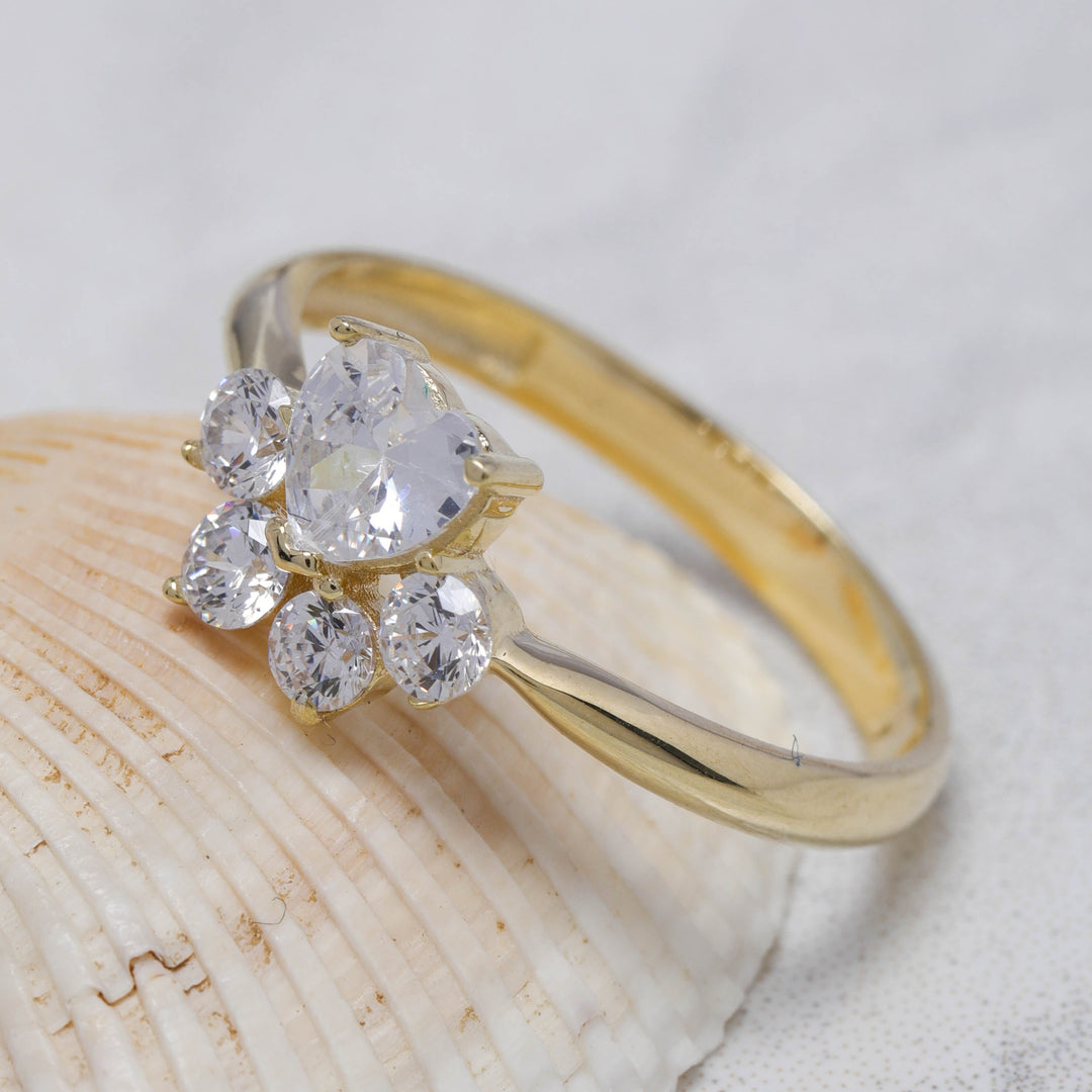14K Solid Gold Heart Flower Ring T11
