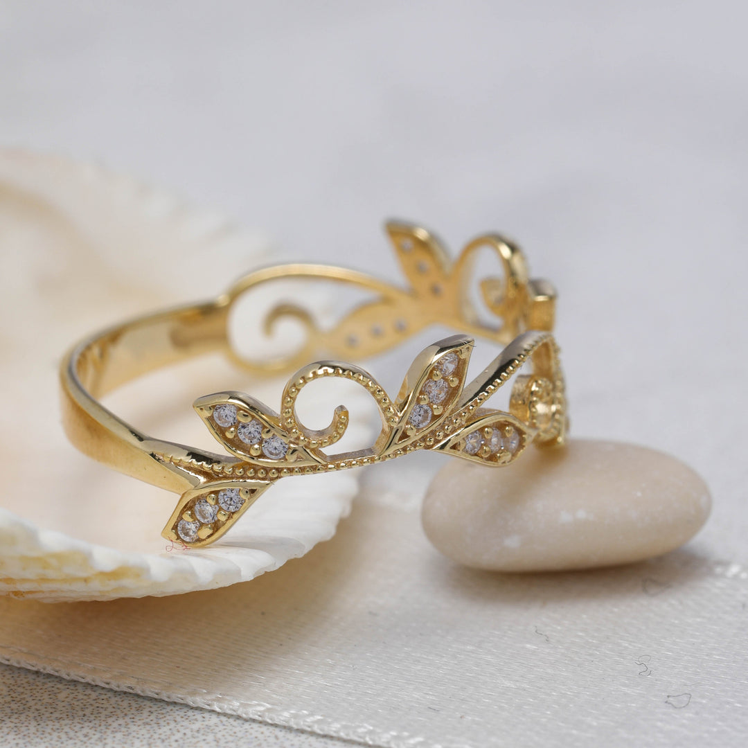 14K Solid Gold Leaf Ring Y63