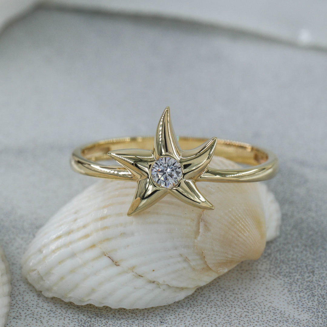 14K Solid Gold Starfish Ring Y68
