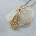 Load image into Gallery viewer, 14K Solid Gold Tiny Hamsa Necklace K85