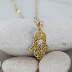 Load image into Gallery viewer, 14K Solid Gold Tiny Hamsa Necklace K85