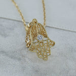 Load image into Gallery viewer, 14K Solid Gold Tiny Hamsa Necklace K85