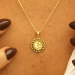 Load image into Gallery viewer, 14K Solid Gold Moon Star Necklace K158