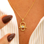 Load image into Gallery viewer, 14K Solid Gold Hamsa Necklace K148