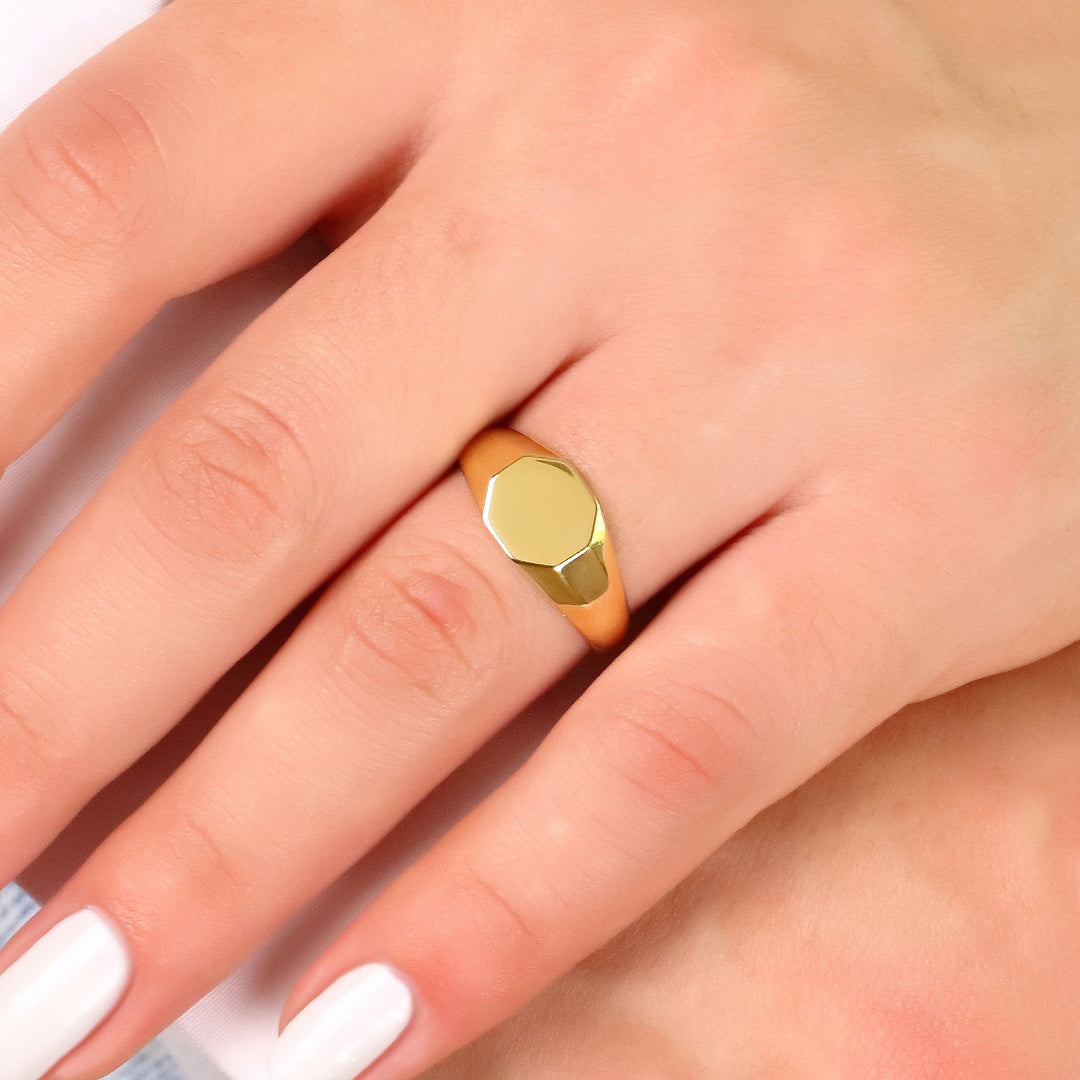 14K Solid Gold Octagon Signet Ring Y277