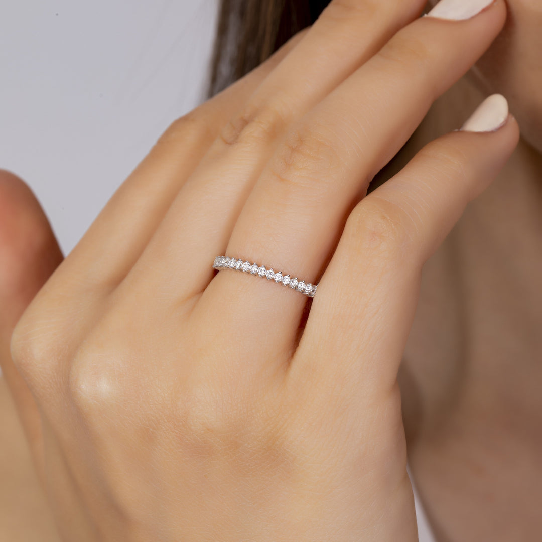 14K Solid Gold Row Stone Ring Y1