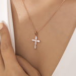 Load image into Gallery viewer, 14K Solid Gold Baguette Cross Necklace K37
