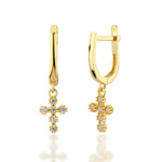 Load image into Gallery viewer, 14K Solid Gold Cross Earrings E29