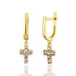 Load image into Gallery viewer, 14K Solid Gold Cross Earrings E30
