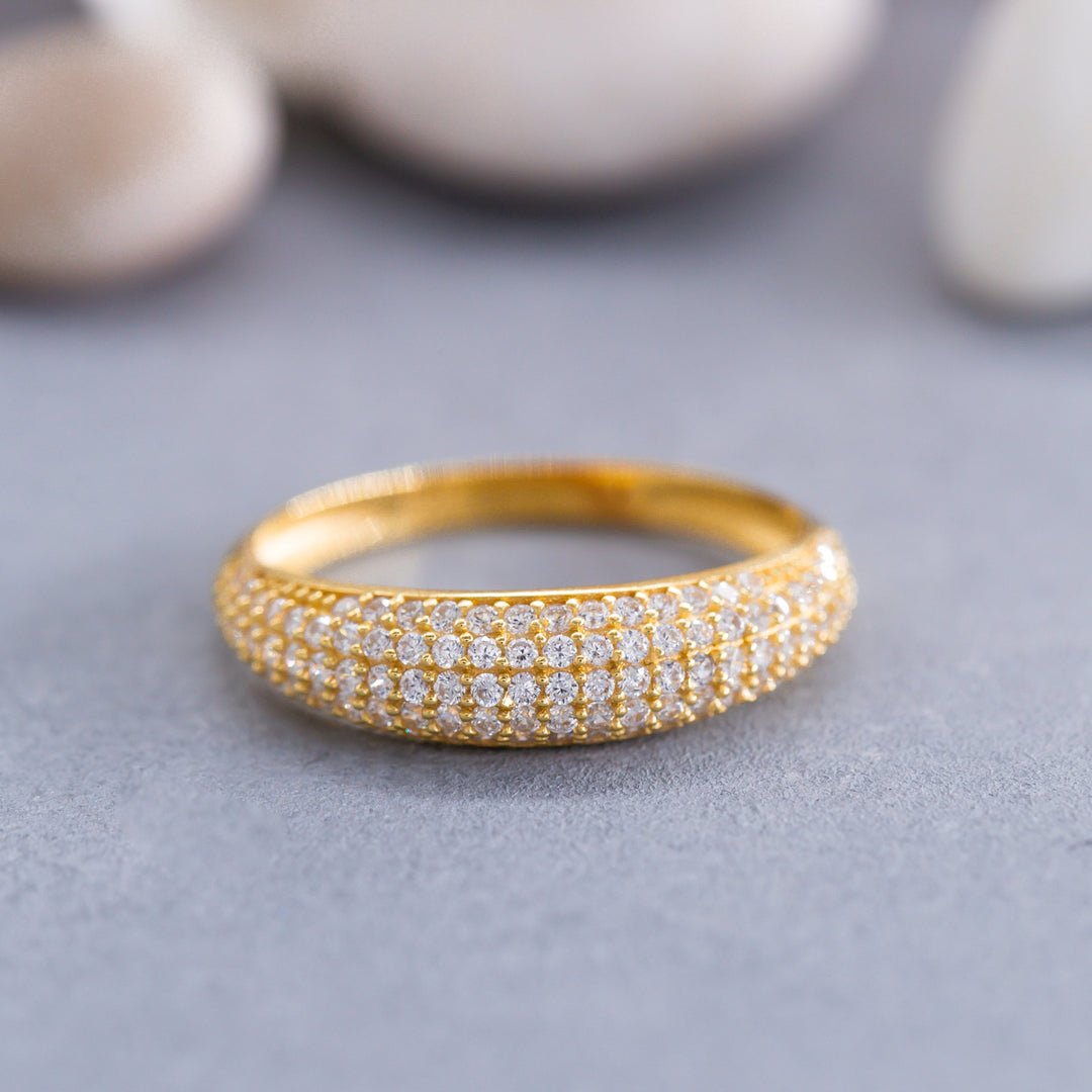 14K Solid Gold Pave Dome Ring Y157
