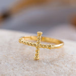 Load image into Gallery viewer, 14K Solid Gold Cross Ring Y147