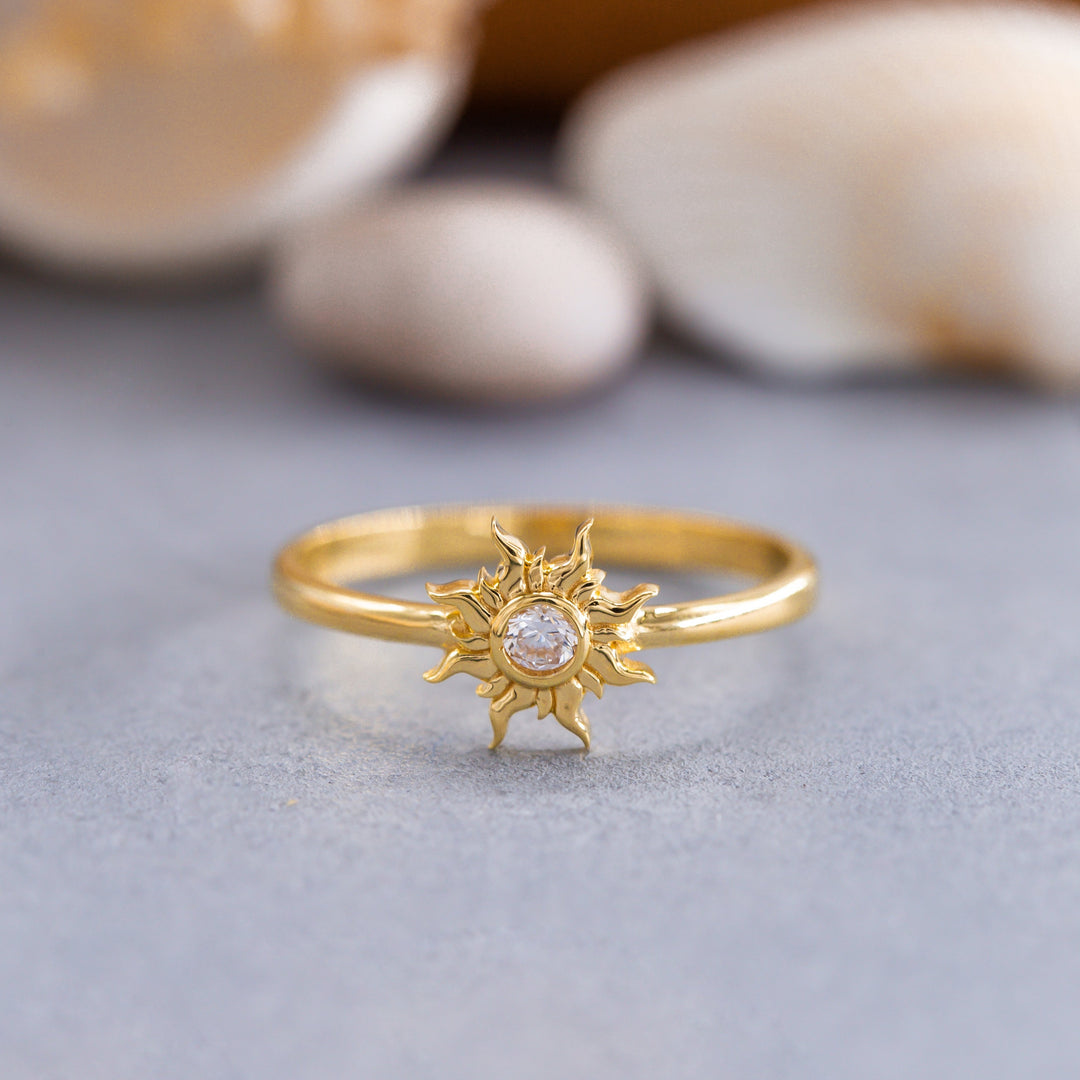 14K Solid Gold Sun Ring Y139