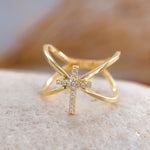 Load image into Gallery viewer, 14K Solid Gold Cross Ring Y135