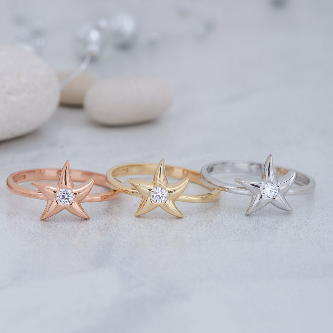 14K Solid Gold Starfish Ring Y68
