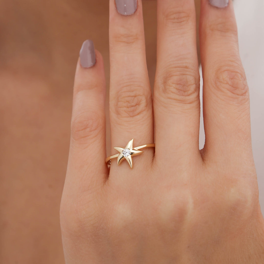 14K Solid Gold Starfish Ring Y68