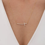 Load image into Gallery viewer, 14K Solid Gold Curved Cross Necklace K82