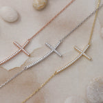 Load image into Gallery viewer, 14K Solid Gold Curved Cross Necklace K82