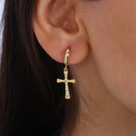 Load image into Gallery viewer, 14K Solid Gold Cross Earrings E17