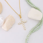 Load image into Gallery viewer, 14K Solid Gold Zircon Cross Necklace K24