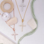 Load image into Gallery viewer, 14K Solid Gold Zircon Cross Necklace K24